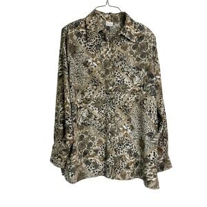 Bleyle Animal Print Tan Brown Long sleeve button up blouse‎ Size 10